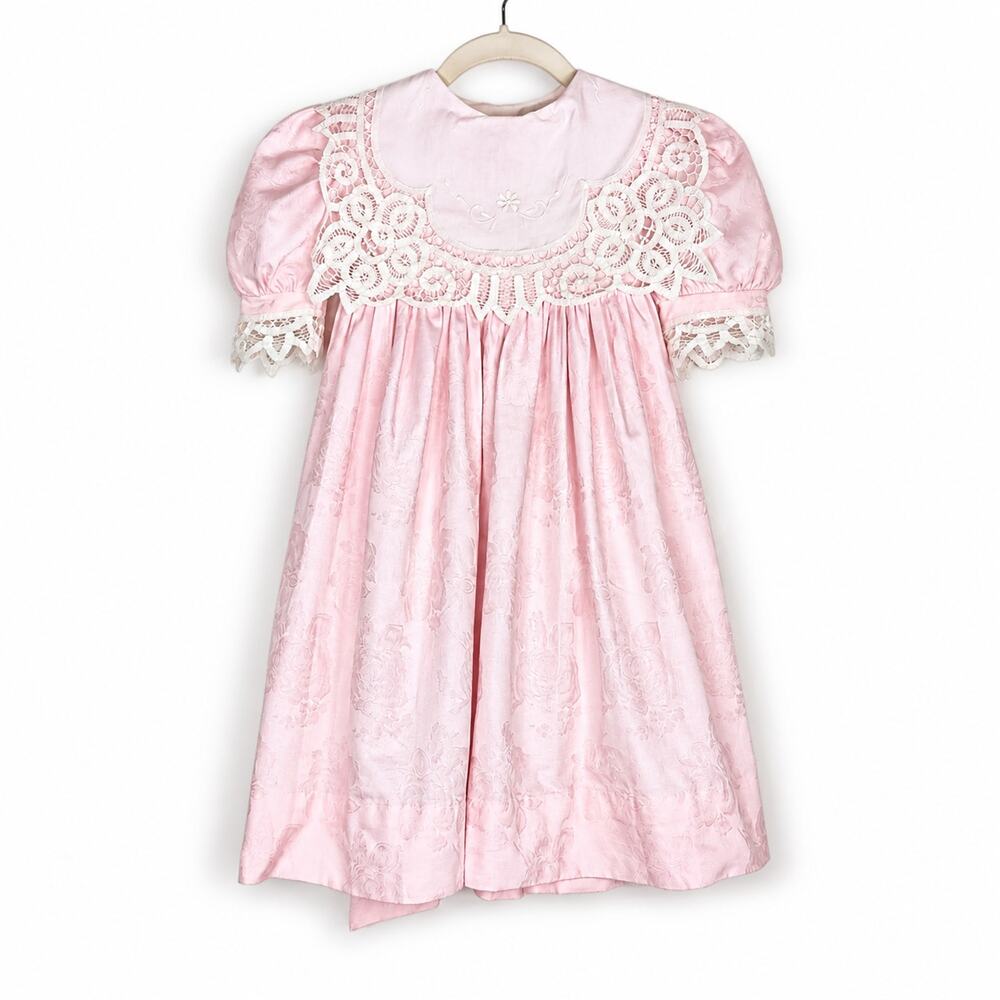 Loveable Inspirations Flower Girl Dress‎ Pink Lace Jacquard Rose Size 5 Cotton